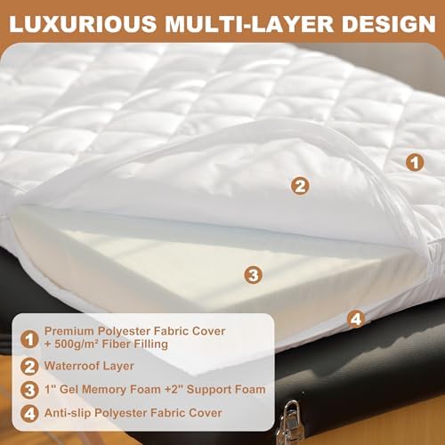 3.2 Inch Lash Bed Topper Set,Gel Memory Foam Massage Bed Topper, Waterproof Fluffy Pillow Top Cover for Spa Esthetician Wax,Includes White Massage Table Toppe & Face Rest Cover