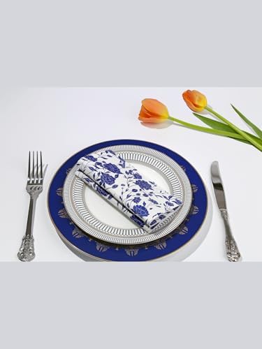 Premium Designer Paper Napkins, 3-Ply 6.5 x 6.5-inches Fold Disposable Decorative Lunch Dinner Napkins (20, Blue & White Harmony, 6.5"x6.5", Luncheon Size)