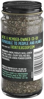 Frontier Co-op All-Purpose Seasoning, Onion, Parsley, Basil, Lemon Peel, Thyme, Garlic and other Aromatic Spices, Salt Free, Kosher | 1.2 Ounce (Pack of 1)