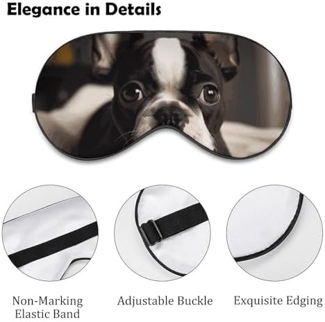 Cute Boston Terrier Sleep Mask for Women Men, Soft Eye Mask with Adjustable Strap for Sleeping, Light Blocking Travel Blindfold for Nap Comfortable Eye Cover for Home Office