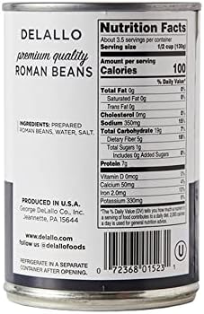 DeLallo Roman Beans, Borlotti Beans for Soups, Salads, and Dips, Non-GMO, Kosher, No Preservatives, Tender Creamy Texture, 15.5 oz Can, (6 Pack)