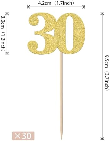 30 PCS Number 30 Cupcake Toppers Glitter Cheers to 30 years Birthday Cupcake Picks 30th Birthday Wedding Anniversary Party Cake Decorations Supplies Gold