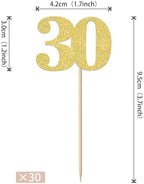 30 PCS Number 30 Cupcake Toppers Glitter Cheers to 30 years Birthday Cupcake Picks 30th Birthday Wedding Anniversary Party Cake Decorations Supplies Gold