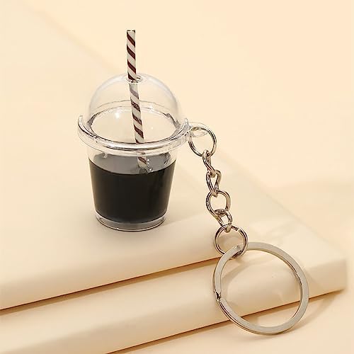 Bubble Tea Keychain KawaiiCar Backpack Keyring Bag Pendant Couple Cup Pendants with Keychain Rings,Metal+Plastic