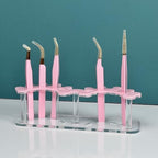 8 Holes Tweezers Holder, Acrylic Eyelash Extensions Supplies Organizer, Cosmetic Beauty Tweezers Display (Pink)