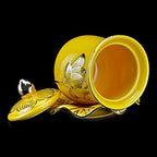 Houlu 1pc Ceramic Altar Cup, Holy Water Offering Cup, Tibetan Buddhist Worship Cup - Yellow