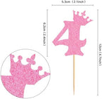 Ercadio 24 Pack Number 4 Cupcake Toppers 4th Birthday Cupcake Toppers Glitter Pink Number 4 Cupcake Picks Cheers to 4 Anniversary Decorations for Baby Shower Party Cake Supplies