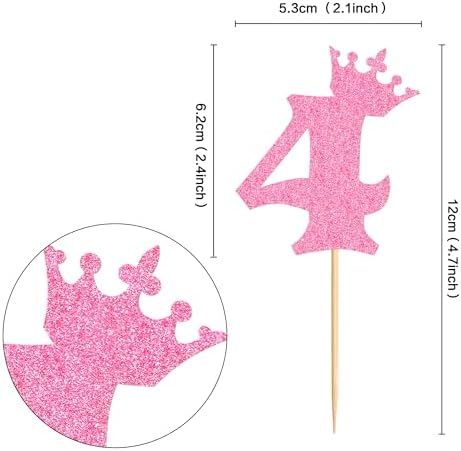 Ercadio 24 Pack Number 4 Cupcake Toppers 4th Birthday Cupcake Toppers Glitter Pink Number 4 Cupcake Picks Cheers to 4 Anniversary Decorations for Baby Shower Party Cake Supplies