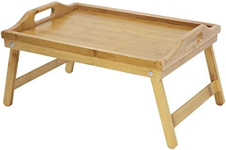 KKTONER Bamboo Bed Table Tray Breakfast Tray with Folding Legs Bed Tray for Eating and Laptop Serving Trays for Bedroom Snack Tray Bed Table Drawing Table (40)