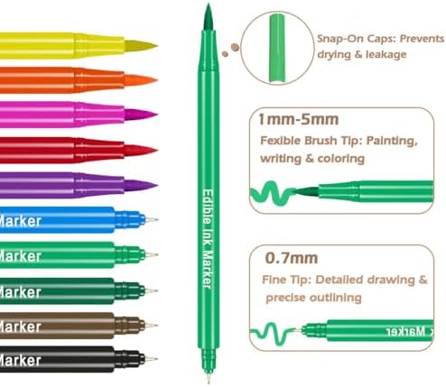FUNSHOWCASE 10 Edible Markers Basic Double-sided Fine and Brush