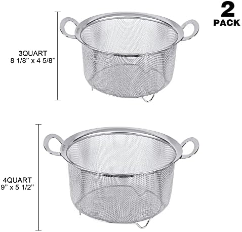 Tiawudi 2 Pack Strainers for Kitchen, 18/8 Stainless Steel Colander with Handles, Fine Mesh Strainer for Pasta, Rice and Fruit, Sieve with Resting Feet to Strain, Rinse, Steam or Cook Vegetables