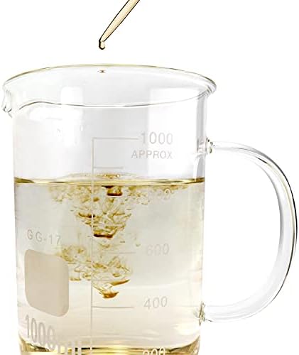 QWORK Beaker with Handle, 1000ml/33.81oz Measuring Cup, Borosilicate Glass,Beaker Mug with Pouring Spout