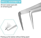 Ms.Queen Lash Tweezers for Eyelash Extensions, Precision Fiber Tip 90 Degree Tweezers for Mega Volume Lashes Extensions, Blue