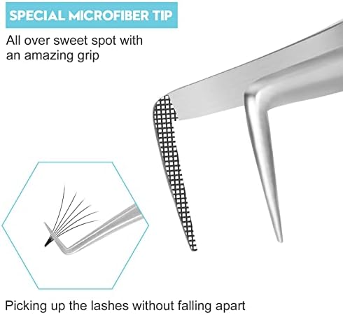 Ms.Queen Lash Tweezers for Eyelash Extensions, Precision Fiber Tip 90 Degree Tweezers for Mega Volume Lashes Extensions, Blue