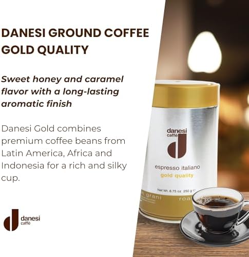 Danesi Caffe Italian Ground Coffee - Fine Medium Roast Espresso Coffee Grounds for Moka Pot, French Press, and Drip Brew - Gold (8.75 oz, 1 Pack)