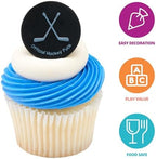 DecoPac Ice Hockey Rings, Ice Hockey Puck Cupcake Decorations, Hockey Cupcake Toppers, Black, Food Safe & Ready To Use – 24 Pack