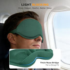 Sleep Mask for Side Sleepers, 3D Contoured Eye Mask with Thickened Padded Nose Bridge for Total Light Blockout, Relaxing Sleeping Mask with Adjustable Strap for Nap, Travel, Hotel, Yoga,Green