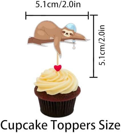 18pcs Glitter Sloth Cupcake Topper for Animal Theme Party Favors Decorations Men Women Happy Birthday Party Decor Supplies