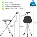 Cane with Seat - Portable Alloy Folding Stick Chair, Height Adjustable Cane with Seat for Seniors, Walking Stick with Seat for Balance and Support, Providing 220 Lbs Capacity for Adults