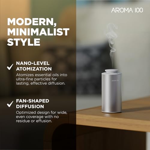 Waterless Diffuser for Essential Oil, 500sq.ft Coverage Battery Operated Nebulizer Rechargeable Mini Scent Diffusers for Home Cars Room Office 3 Timers & 3 Mist Levels