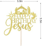Happy Birthday Jesus Cake Topper,Glitter Jesus Birthday Cake Decorations,Winter Holiday Christmas Religious Decorations