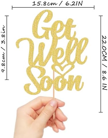 Get Well Soon Cake Topper - Glitter Gold After Surgery Recovery Cake Decorations, Cancer Survivor Party/Cancer Awareness/Cancer Free