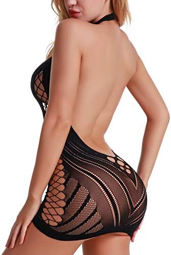 Women’s Lingerie Women Fishnet Babydoll Lingerie Dress Chemise Halter Nightwear Mini Teddy Dress DIY Stripper Outfits