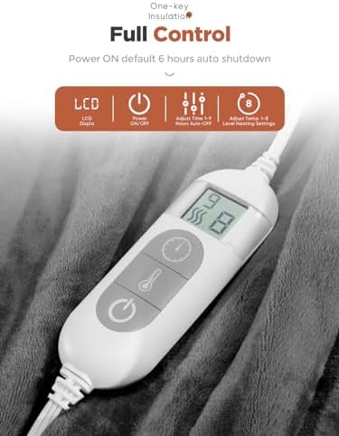 Heated Throw Blanket with 1-9 hrs Timer Auto-Off & 8 Heating Levels，Flannel Electric Blanket Throw ETL Certification，Machine Washable Full Body Warming Blankets