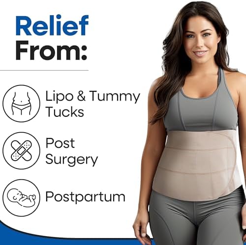 Abdominal Binder Post Surgery Tummy Tuck | Postpartum Belly Band Wrap | Post C Section Belly Binder | Stomach Compression Hernia Belt For Men or Women After Pregnancy Hysterectomy (L/XL)