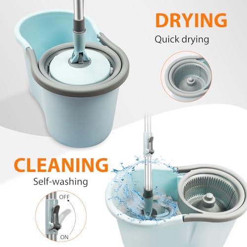 Mop Buckets for Floor Cleaning 360° Spin Wringer Separate Dirty Water with Replaceable Microfiber Mop Head Wet and Dry Suitable for Office and Home Use,Blue