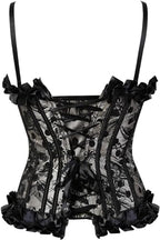 Women's Lace up Gothic Jacquard Shoulder Straps Tank Overbust Shaper Corset Bustiers Top
