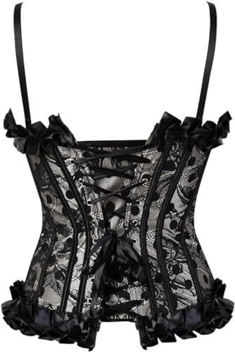 Women's Lace up Gothic Jacquard Shoulder Straps Tank Overbust Shaper Corset Bustiers Top