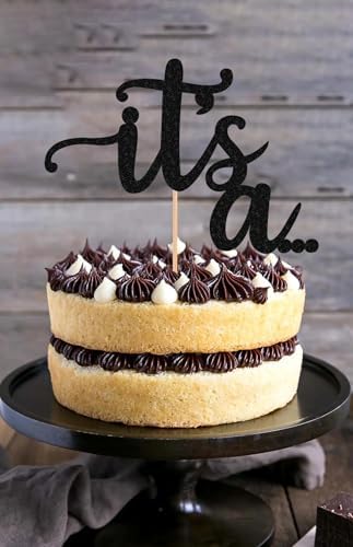 It's a Cake Topper - Glitter Black Boy or Girl Baby Reveal Party Cake Decorations, Perfect for Gender Reveal, Baby Shower or Photo Booth Props (Black)