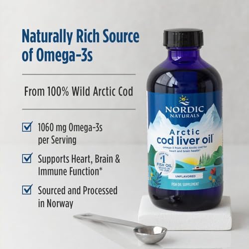 Nordic Naturals Arctic Cod Liver Oil, Unflavored - 8 oz - 1060 mg Total Omega-3s with EPA & DHA - Heart & Brain Health, Healthy Immunity, Overall Wellness - Non-GMO - 48 Servings