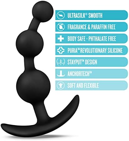 Blush Anal Adventures Silicone Beads Butt Plug - Ultrasilk Smooth Flexible Anal Plug with Graduated Size Balls - Anchortech Stayput Base for Safe Comfortable Wear - Adult Sex Toy for Men Women Couples