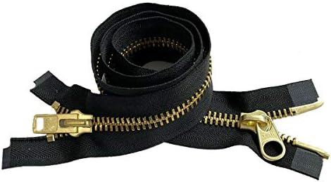 YKK #10 Extra Heavy Duty Brass Parka "2-Way" Dual Separating Jacket Zipper - Choose Your Length - Color: Black - Made in The United States (1 Zipper Per Pack) (26" Inches)