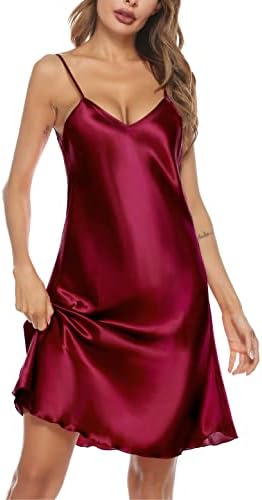 Vlazom Women Sexy Lingerie Satin Nightgown Silk Chemise Mini Slips V Neck Negligee Sleepwear with Adjustable Straps