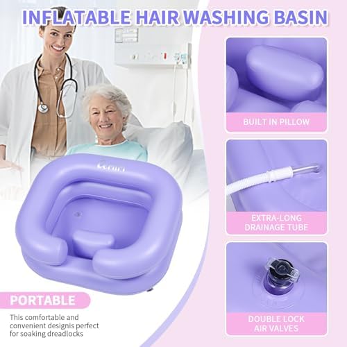 Inflatable Shampoo Basin - Portable Shampoo Bowl, Hair Washing Basin for Bedridden, Disabled,Injured, Hair Wash Tub for Dreadlocks and at Home Sink Washing (Light purple)