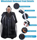 300D Wheelchair Poncho Rain Cape Cover for Adults with Semi-Transparent Hood and Waterproof Zipper