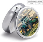 Round Pill Box Tractor Agriculture Tranquil Pill Case 3 Compartment Medicine Pill Organizer for Purse & Pocket Portable Travel Pillbox Medicine Vitamin Cod Liver Oil Storage Box Organizer