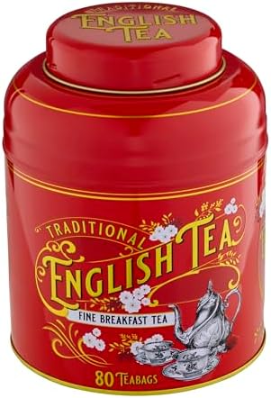 New English Teas Vintage Victorian Tea Caddy with 80 English Teabags (Red)