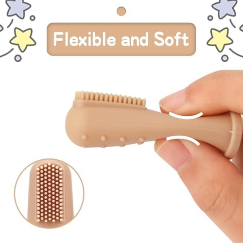 UHFi Baby Toothbrush Finger Toothbrush Oral Cleaner Kit with 5PCS Baby Tongue Cleaner Toddler Silicone Tooth Brush 0-6 Months 6-12 Months (Clay/Ivory+30PCS Toothbrushes)