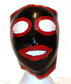 EXLATEX Latex Hood Mask for Women Rubber Pull on Black latex mask hood with Red Trim 0.6mm Latex Mask