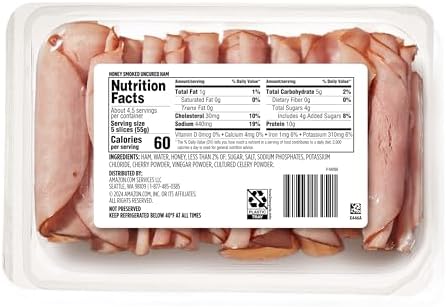 Amazon Grocery, Sliced Honey Smoked Uncured Ham, 9 Oz