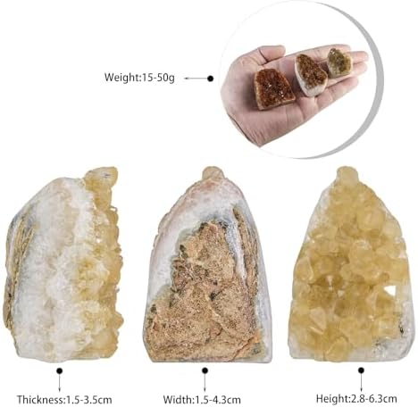 SUNYIK Irregular Citrine Stone Slab, Self-Standing Upright Citrine Quartz Geode Cluster for Home Office Decor Meditation Relax, (15-50g)