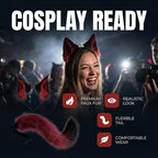 Furry Fox Cat Wolf Costume Anime Set with Adjustable Ears Poseable Tail For Valentine's Day Cosplay Halloween