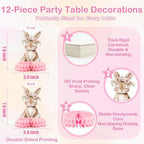 12 Pcs Girl Woodland Baby Shower Decorations - Pink Woodland Baby Shower Centerpieces for Tables - Woodland Animals Honeycomb Table Decor with Fox Deer Bunny Owl for Girl Baby Shower 1st Birthday