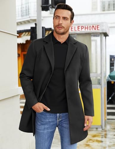 COOFANDY Mens Wool Blend Coat Winter Trench Coats Notched Lapel Collar Single Breasted Overcoat Classic Peacoat With Pockets