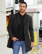 COOFANDY Mens Wool Blend Coat Winter Trench Coats Notched Lapel Collar Single Breasted Overcoat Classic Peacoat With Pockets
