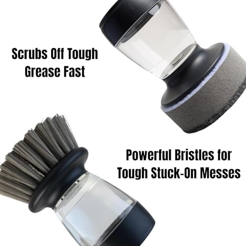 Soap Dispensing Dish Brush with Replaceable Heads – Leak-Proof Kitchen Scrub Brush for Dishes, Sinks & Pots – Ergonomic Non-Slip Handle